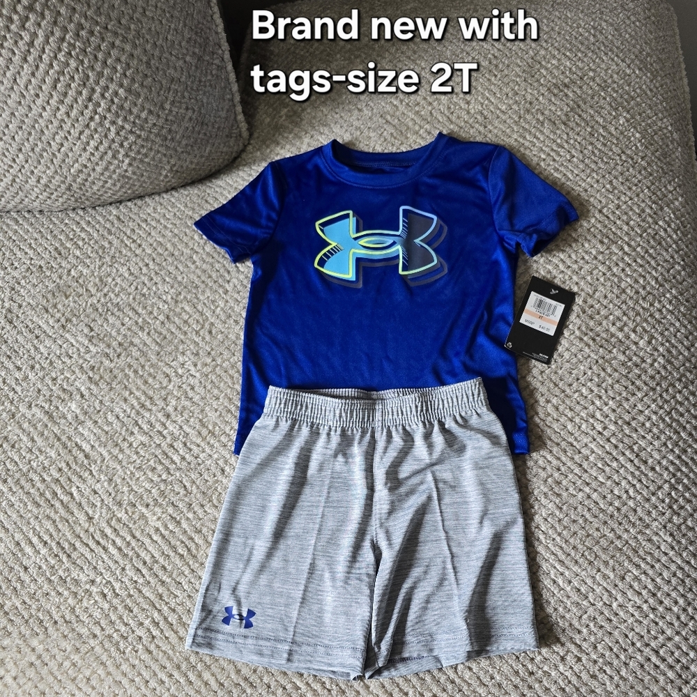 Under Armour Royal Blue Logo Tee with Light Gray Athletic Shorts - Kids